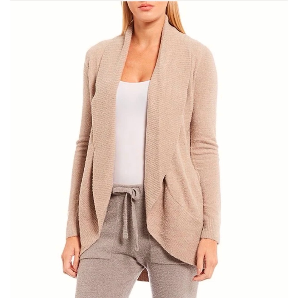 BAREFOOT DREAMS COZYCHIC LITE COCOON CARDIGAN TAN XS/S POCKETS CASUAL COMFY $125